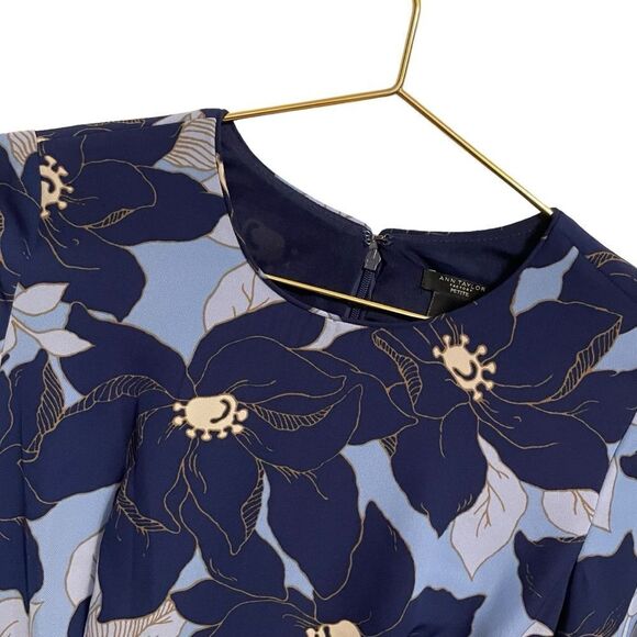 Ann Taylor Petite Factory Floral Blue Fit & Flare Dress Size 2P - Picture 3 of 7